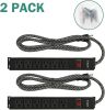 Bosonshop Long Power Strip Surge Protector, 6 Outlets Metal Heavy Duty Power Outlet, Wall Mountable, 6 ft Long Extension Cord, 2 Pack, Black