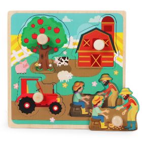 Wooden Children's Dowel Pin Hand Holding Puzzle Board Toys (Option: Farm Tools)