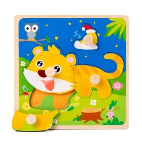 Children's Cartoon Wooded 3d 3d Puzzle Model Educational Toys (Option: Hand Grasping Tiger)