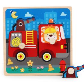 Wooden Children's Dowel Pin Hand Holding Puzzle Board Toys (Option: Fire Truck)