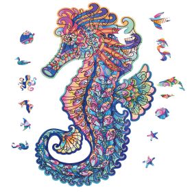 Irregular Three-dimensional Seahorse Shaped Animal Wooden Puzzle (Option: A4)