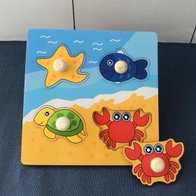 Hand Holding Puzzle Board Children's Montessori Early Education Perception Educational Toy Building Blocks (Option: Ocean Style)