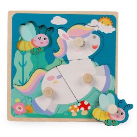 Wooden Children's Dowel Pin Hand Holding Puzzle Board Toys (Option: White Horse)