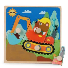 Wooden Children's Dowel Pin Hand Holding Puzzle Board Toys (Option: Excavator)