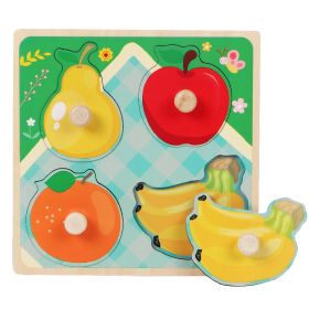 Wooden Children's Dowel Pin Hand Holding Puzzle Board Toys (Option: Fruit)