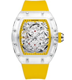 Transparent Barrel Waterproof Hollow Full-automatic Mechanical Watch (Color: Transparent yellow face yellow)