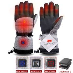 Winter Gloves 3M Cotton Heating Hand Warmer Electric Thermal Gloves Waterproof Snowboard Cycling Motorcycle Bicycle Ski Outdoor (Color: Heating 5000mA)