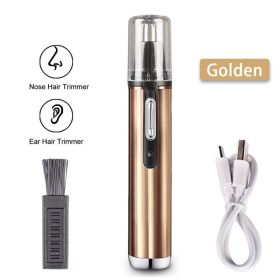 1PC Electric Nose Hair Trimmer USB Rechargeable Ear Nose Hair Trimmer Shaver Razor For Men Hair Removal (Color: Golden)