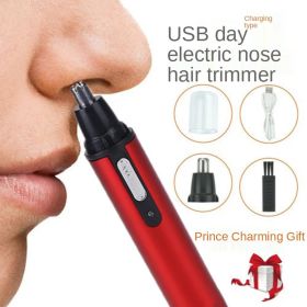 1PC Electric Nose Hair Trimmer USB Rechargeable Ear Nose Hair Trimmer Shaver Razor For Men Hair Removal (Color: Red)