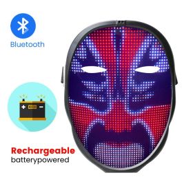 Programmable Luminous Mask LED Face Transforming Mask Led Masks with Bluetooth control for Costumes Cosplay Party Masquerade Toy (Ships From: China)