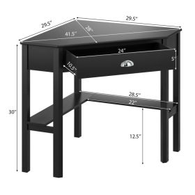 Corner Wooden Piece Laptop Computer Desk (Color: Black)