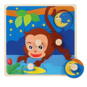 Wooden Children's Dowel Pin Hand Holding Puzzle Board Toys (Option: Monkey)