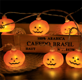 Halloween Battery Remote Control USB LED String Lights (Option: Faceted pumpkin-1.5meters 10lights color)